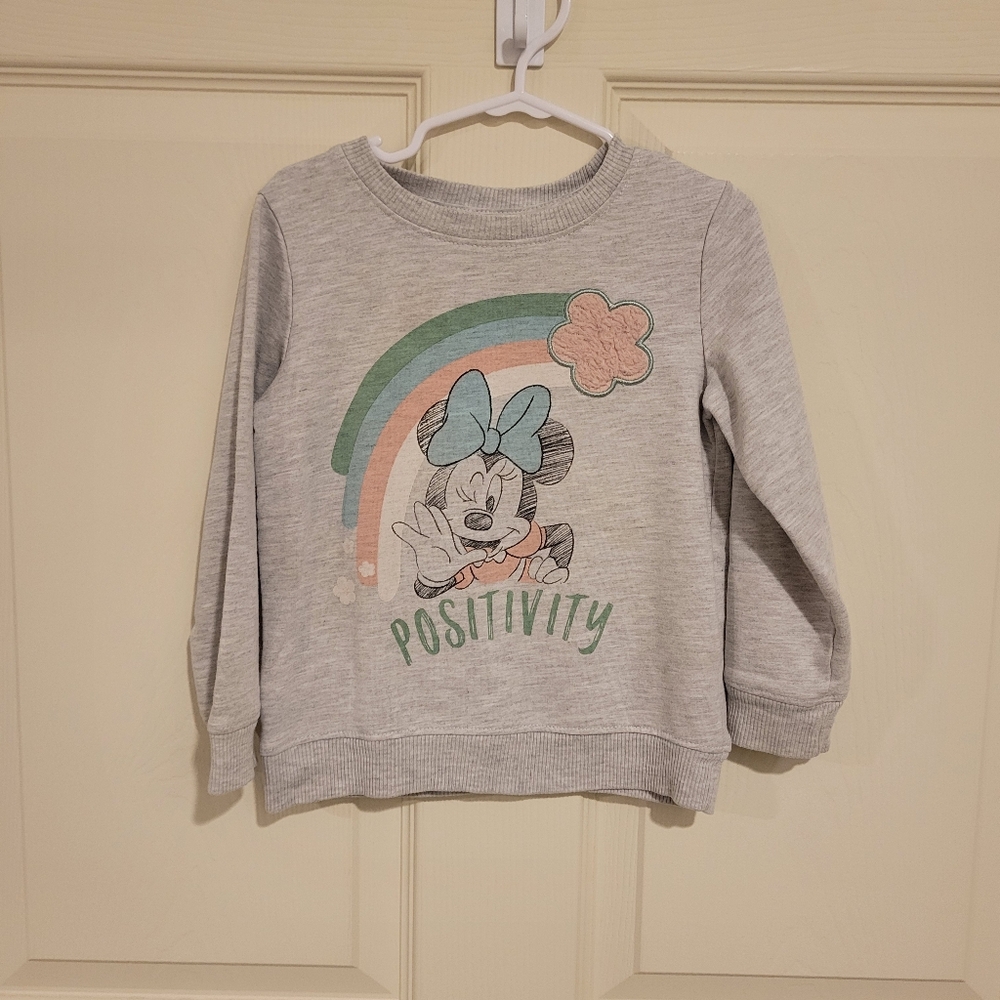 Disney Gray Sweatshirt with Minnie Mouse and Rainbow, 4T